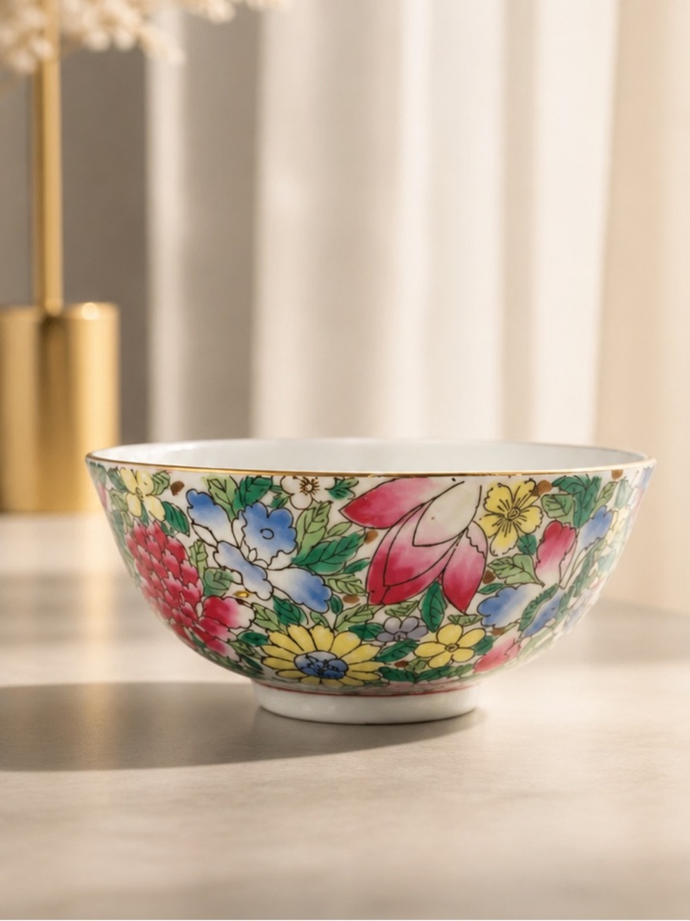 Vintage Petals Chinese Porcelain Mille Fleurs Decorative Bowl